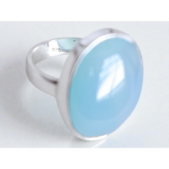 Vintage 925 Silver Blue Chalcedony Ring Large Oval Statement Gemstone - Picture 4 of 8